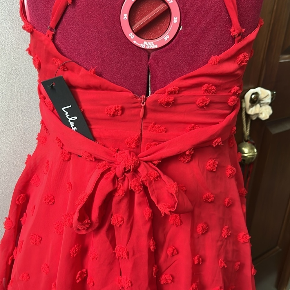 Lulu’s  NWT  Swiss dot  Red  spaghetti strap halter dress  sheer/ lining  size S - Picture 10 of 13